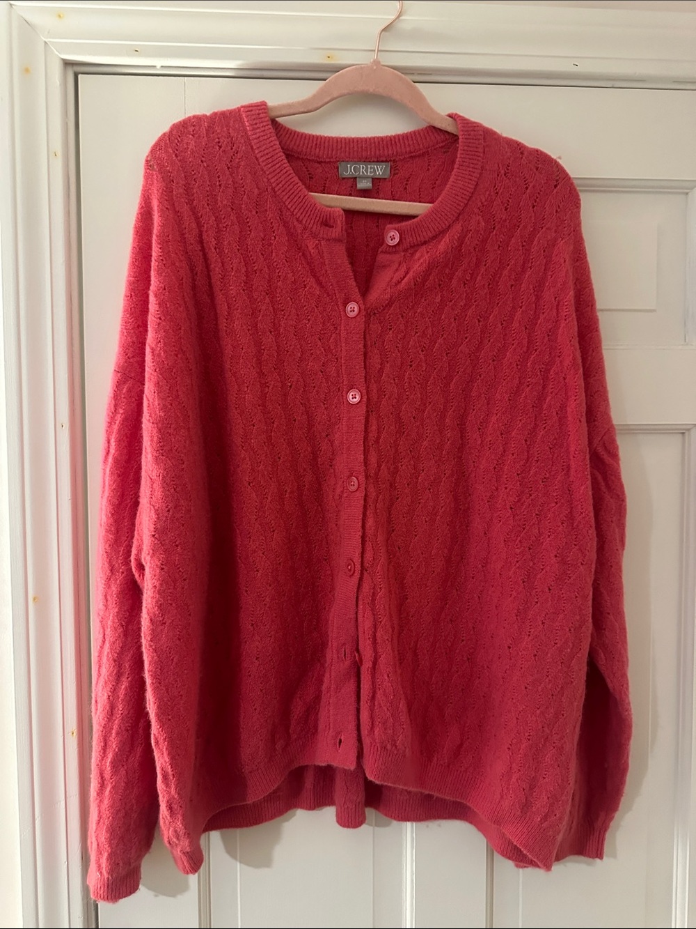 J. Crew Coral-Pink Cable Knit Button Cardigan